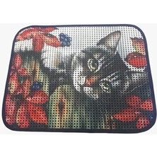 Feyza Design Desenli Elektrikli Kedi Tuvalet Önü Paspası 60X45 cm Gri