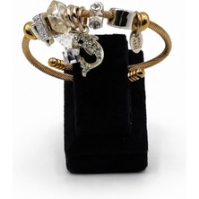 Pangu Balık Figürlü, Kristal Taşlı Altın Renk Çelik Charm Bileklik