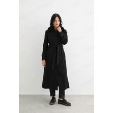 Doque 57023 Yakası Kürklü Önden Gizli Düğmeli Klasik Kaşe Kaban #12-25#