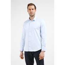 İmza Mavi Sert Yaka Uzun Kol Cepsiz Slim Fit Pamuklu Gömlek 1004255228