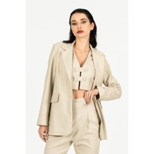 By Özlem Yazan Suit Dokuma Astarlı Düğmeli Crop Yelek