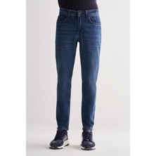 İmza Koyu Lacivert Gabardin 5 Cep Düz Paça Casual Slim Fit Pamuklu Denim Pantolon 1023255151