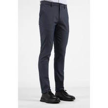 İmza Koyu Lacivert Yan Cep Düz Paça Pamuklu Slim Fit Chino Casual Pantolon 1003255164
