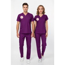 Nur Medikal Giyim Unisex Byzantium Mor Soft Likra Scrubs Ebe Üniforma Takımı (Sağlık Bakanlığı Yeni Yönetmeliğe Uygun)
