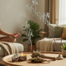 Dyris Antistres Doğal Tütsü Seti – Adaçayı, Defne Yaprağı, Doğal Kokulu Mum ile Rahatlatıcı Meditasyon & Aromaterapi Seti