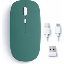 Sneezy Mac iPad Pc Tablet Uyumlu Mouse Şarjlı Batarya Sessiz Tıklama USB Dongle ve Kablo Dahil Haki