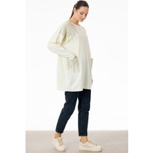 Tığ TNK.21755.1OMUZLARI ve Cepleri Taşlı Sosis Yakalı Triko Tunik #11-25#