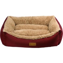 Feyza Design Yumuşak ve Konforlu Bordo Krem Kedi Köpek Yatağı 50X38X19 cm