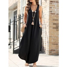 Etiler Collection Kadın Askılı Yuvarlak Yaka Cepli Salaş Uzun Viskon Tulum