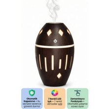 vooka Siyah Ahşap Tasarımlı Aroma Difüzör Rgb LED Ortam Işıklı Sessiz Otomatik Kapanma 300 ml