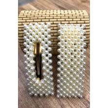 Gampus 2'li Incili Saç Tokası Çıt Çıt Toka Dikdörtgen, Incili Yan Toka