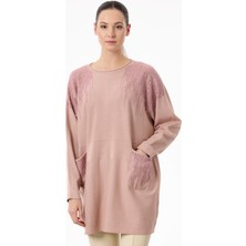 Tığ TNK.21755.1OMUZLARI ve Cepleri Taşlı Sosis Yakalı Triko Tunik #11-25#