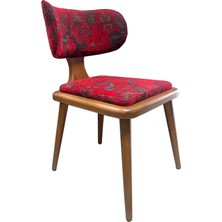 Moni Tasarım Luvia Ahşap Sandalye - Desenli Bordo Sandalye - Yemek Sandalyesi -Mutfak Sandalyesi
