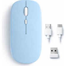 Sneezy Mac iPad Pc Tablet Uyumlu Mouse Şarjlı Batarya Sessiz Tıklama USB Dongle ve Kablo Dahil Mavi