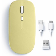 Sneezy Mac iPad Pc Tablet Uyumlu Mouse Şarjlı Batarya Sessiz Tıklama USB Dongle ve Kablo Dahil Sarı