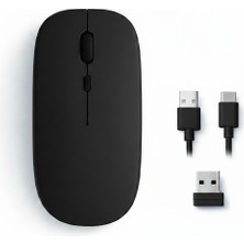 Sneezy Mac iPad Pc Tablet Uyumlu Mouse Şarjlı Batarya Sessiz Tıklama USB Dongle ve Kablo Dahil Siyah