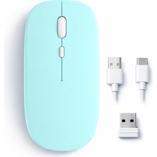 Sneezy Mac iPad Pc Tablet Uyumlu Mouse Şarjlı Batarya Sessiz Tıklama USB Dongle ve Kablo Dahil Turkuaz