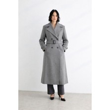 Doque 57021 Önü Düğmeli Beli Kemerli Cep Detaylı Kaşe Kaban #12-25#