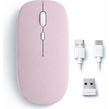 Sneezy Mac iPad PC Tablet Uyumlu Mouse Şarjlı Batarya Sessiz Tıklama USB Dongle ve Kablo Dahil - Pembe