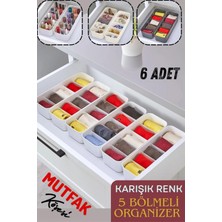 Mutfak Köşesi 5 Bölmeli Düzenleyici, Saat, Takı, Toka, Çorap, Iç Çamaşırı Organizeri 6 Adet Beyaz