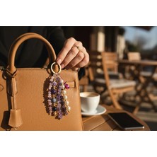 Kadın Mor Ametist Doğal Taşlı Pembe Akik Taşlı Incili Çanta Charmı & Anahtarlık & Çanta Süsü