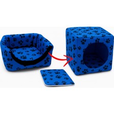 Feyza Design Mavi Renkli 3 Fonksiyonlu Köpek ve Kedi Yatağı 40X40X40 cm