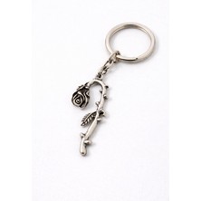 Herşey Nota Black Rose Branch – Gül Detaylı Eskitme Gümüş Renk Metal Anahtarlık