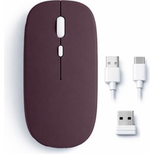 Sneezy Mac iPad Pc Tablet Uyumlu Mouse Şarjlı Batarya Sessiz Tıklama USB Dongle ve Kablo Dahil Mürdüm