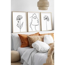 Huhuli Ahsap Cerceveli Minimalist Line Art 3'lu Tablo Seti HUHU533
