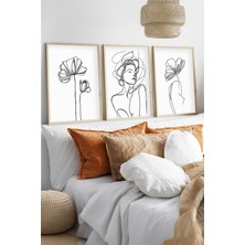 Huhuli Ahsap Cerceveli Minimalist Line Art 3'lu Tablo Seti HUHU534