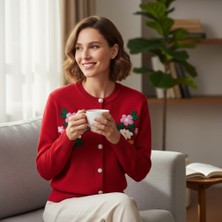 Eren Style Uzun Kollu Çiçekli Desenli Kaliteli Yünlü Hırka