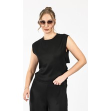 By Özlem Yazan Lamarca Bel Drape Detaylı Dekolteli Kolsuz Dokuma Kadın Bluz