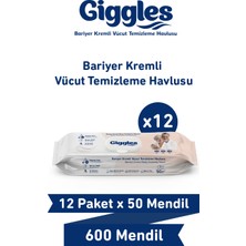 Giggles Bariyer Kremli Perine ve Vücut Temizleme ve Bakım Havlusu (12X50 Adet)