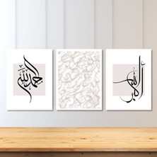 Artarilion Dikey 3'lü Kanvas Tablo Seti Allah Hasbiyallah Dini Manevi Islami Duvar Tablosu Salon Tablosu