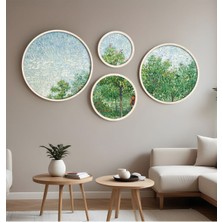 Huhuli Ahsap Cerceveli Modern 4'lu Yuvarlak Tablo Seti HUHU294