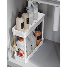 Mutfak Köşesi Rafata Çok Amaçlı 2 Katlı Evye Altı Düzenleyici Askılı Banyo Dolap Içi Organizeri Rafı Standı