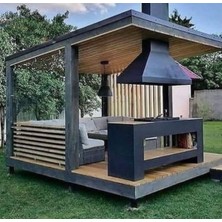 Tauros Fireloft™ Prime – Premium Metal Barbekü & Pergola Ünitesi | Ahşap Tavanlı Lüks Bahçe Mangal Alanı