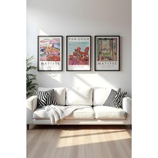 Huhuli Modern Siyah Ahsap Cerceveli 3’lu Tablo Seti | Van Gogh & Matisse HUHU268