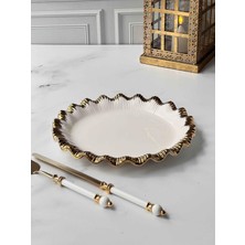 Rossev Yuvarlak Sunum Tabağı Sofya Stoneware Gold Kenarlı – 31 cm
