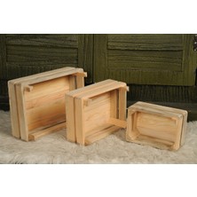 PremiumPort Doğal Renkli 3'lü Ahşap Kasa Seti – Şık ve Fonksiyonel Depolama