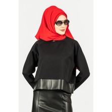 By Özlem Yazan Modal Kumaş Deri Detaylı Kadın Sweat