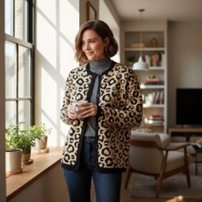 Eren Style Uzun Kollu Leopar Desenli Kaliteli Yünlü Hırka