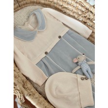 Florije Baby Bebe Yaka Kadife Erkek Bebek Tulum Seti 3 Parça– Mavi & Bej