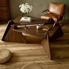 Praktura Stylish Doğal Ahşap Orta Sehpa, Ceviz Orta Sehpa 60 x 80