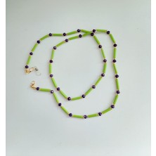 Sinem Şanlı Atelier Uzun Cam ve Kristal Boncuklu Altın Kaplama Çok Amaçlı Gözlük Askısı Çift Kullanımlı Kolye