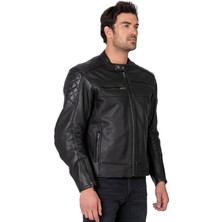 The Biker Jeans Hawk Black Korumalı Motosiklet Deri Montu Erkek