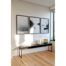 Huhuli Ahsap Siyah Cerceveli 3'lu Kara Kalem Tasarimli Tablo HUHU519