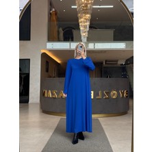 By Özlem Yazan Pamuk Penye Basic Uzun Kollu Bol Kesim Kadın Elbise