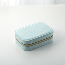 PremiumPort Kadife Fermuarlı Takı Organizer, Seyahat Mücevher Kutusu, Aynalı Saklama