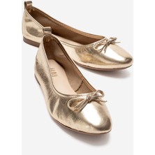 Luvi 01 Altın Cilt Hakiki Deri Kadın Babet Ayakkabı